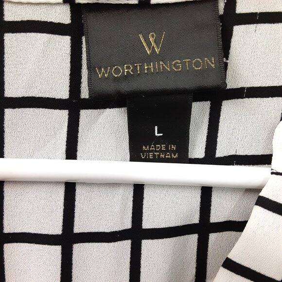 Worthington Woman's Blouse Size LARGE Pullover High/Low Long Sleeve Black/White - Picture 3 of 7